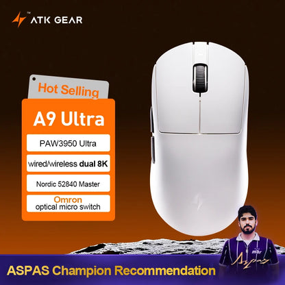 ATK Dragonfly A9 Ultimate bezdrôtová herná myš A9 Air PAW3950 ultraľahká ergonomická e-športová FPS myš pre hráčov CSGO A9 Ultra