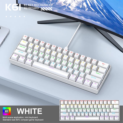 APAYADO K61 Mini 60% Gaming Keyboard 61-Key, Wired, Portable, RGB Lighting, Red/Blue Switch, Black/White/Red Colors