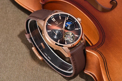 PAGANI DESIGN Newest 41MM Luxury Men's Mechanical Watch Sapphire Glass Leather Waterproof Pilot Tourbillon Moon Reroj Hombre
