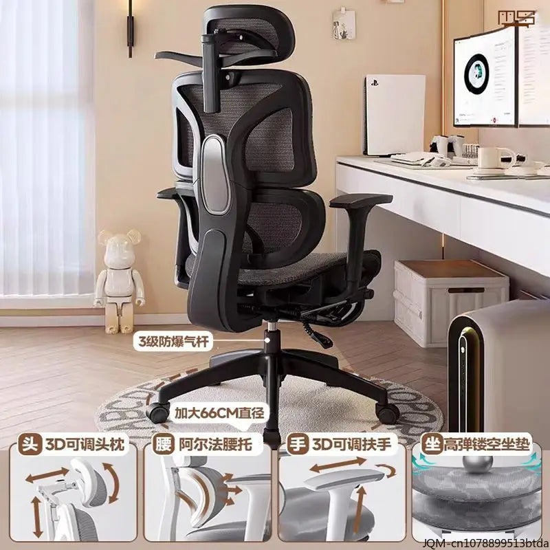 Wygodne ergonomiczne krzesło do nauki z podparciem lędźwiowym do długotrwałego siedzenia, krzesło z regulacją wysokości, obrotowe krzesło biurowe do komputera w domu