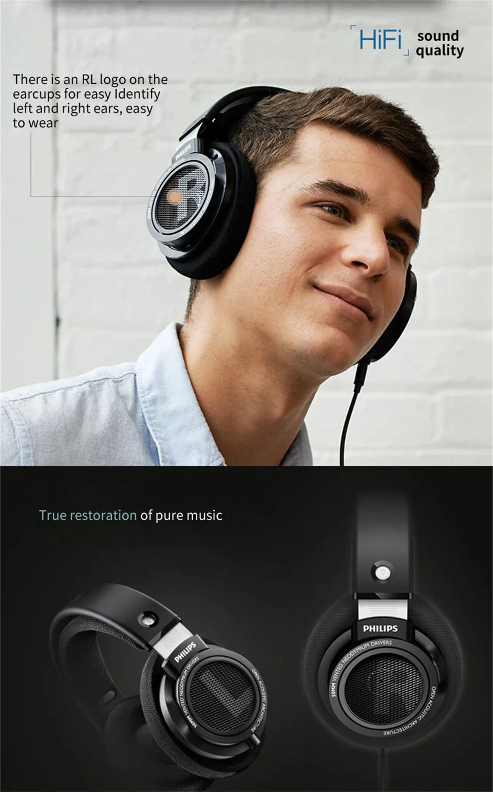 Philips SHP9500 Headphone HiFi Stereo Wired Earphone Computer Online Learning Earbuds Esports Game 3.5mm 6.3mm Universal Headset