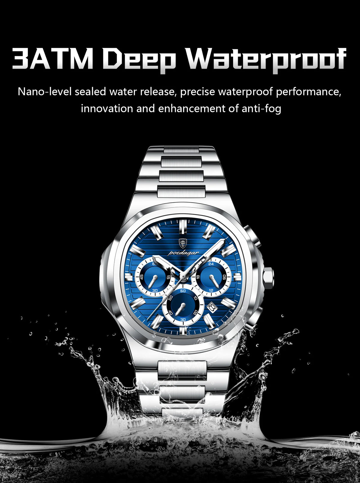 POEDAGAR Top Luxury Man Watch Waterproof Stainless Steel Luminous Men Clock Date Chronograph Quartz Business Men's Watches Reloj
