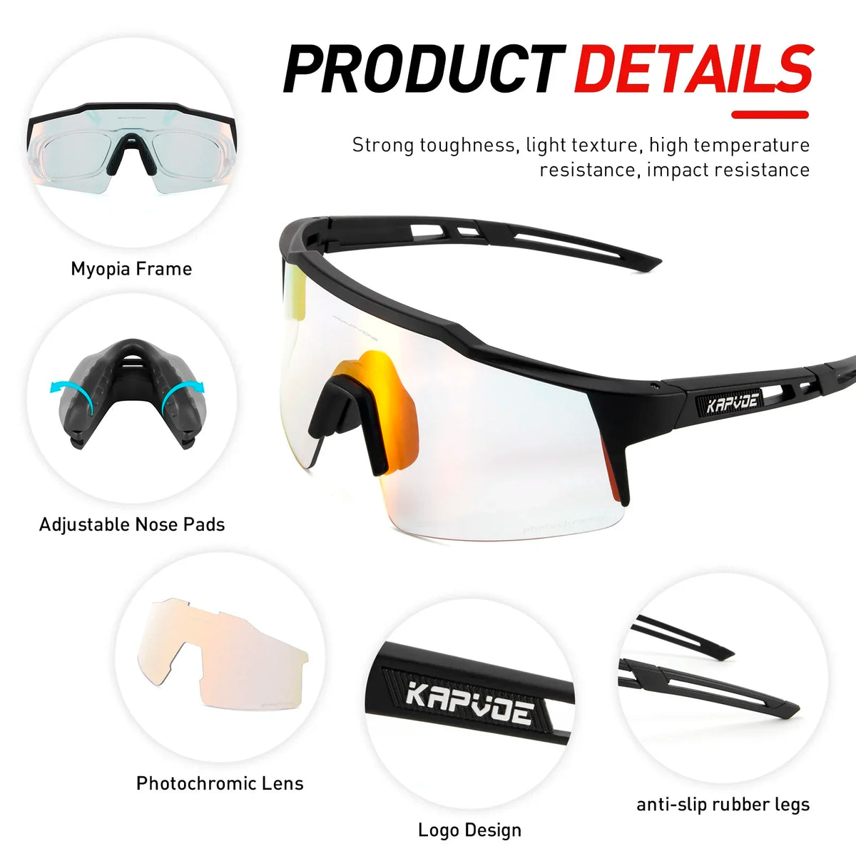 Kapvoe Fotochromowe okulary rowerowe dla mężczyzn Okulary modowe Rower górski Rower szosowy Okulary do jazdy na świeżym powietrzu Okulary sportowe MTB