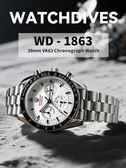 Watchdives New Wd1863 Quartz Men Watch VK63 Chronograph Bubble Sapphire Waterproof 39Mm Steel Top Brand Luxury Business Watch