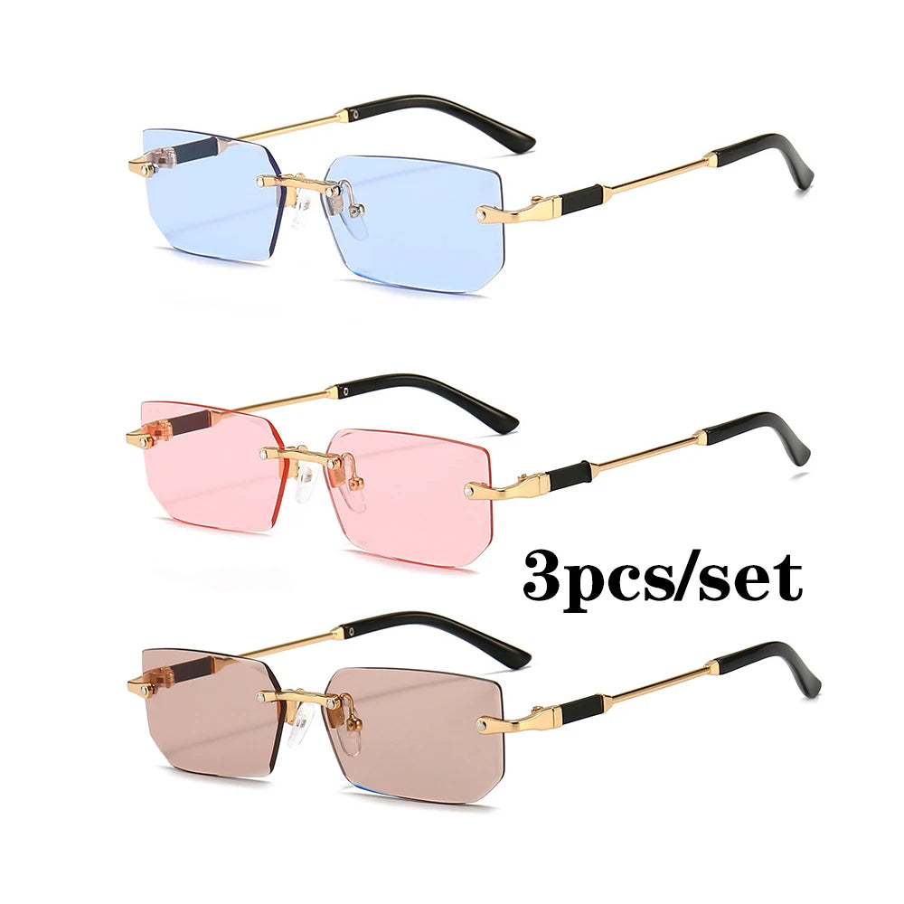 Fashion Rimless Rectangle Sunglasses Popular Women Men Shades Small Square Sun Glasses For Female Male Summer Traveling