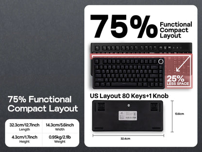 EPOMAKER x AULA F75 Teclado mecánico con cable 75% ANSI US Layout, montaje gasket, hot-swap, para Mac/WIN/Android, con perilla