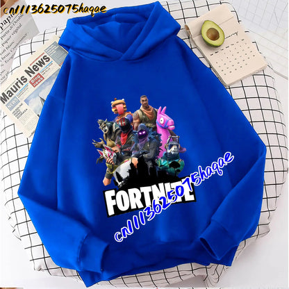 Детски суитшърт с качулка FORTNITED с дълъг ръкав за момичета и момчета, streetwear стил, аниме мода, горнище за деца и бебета, подарък