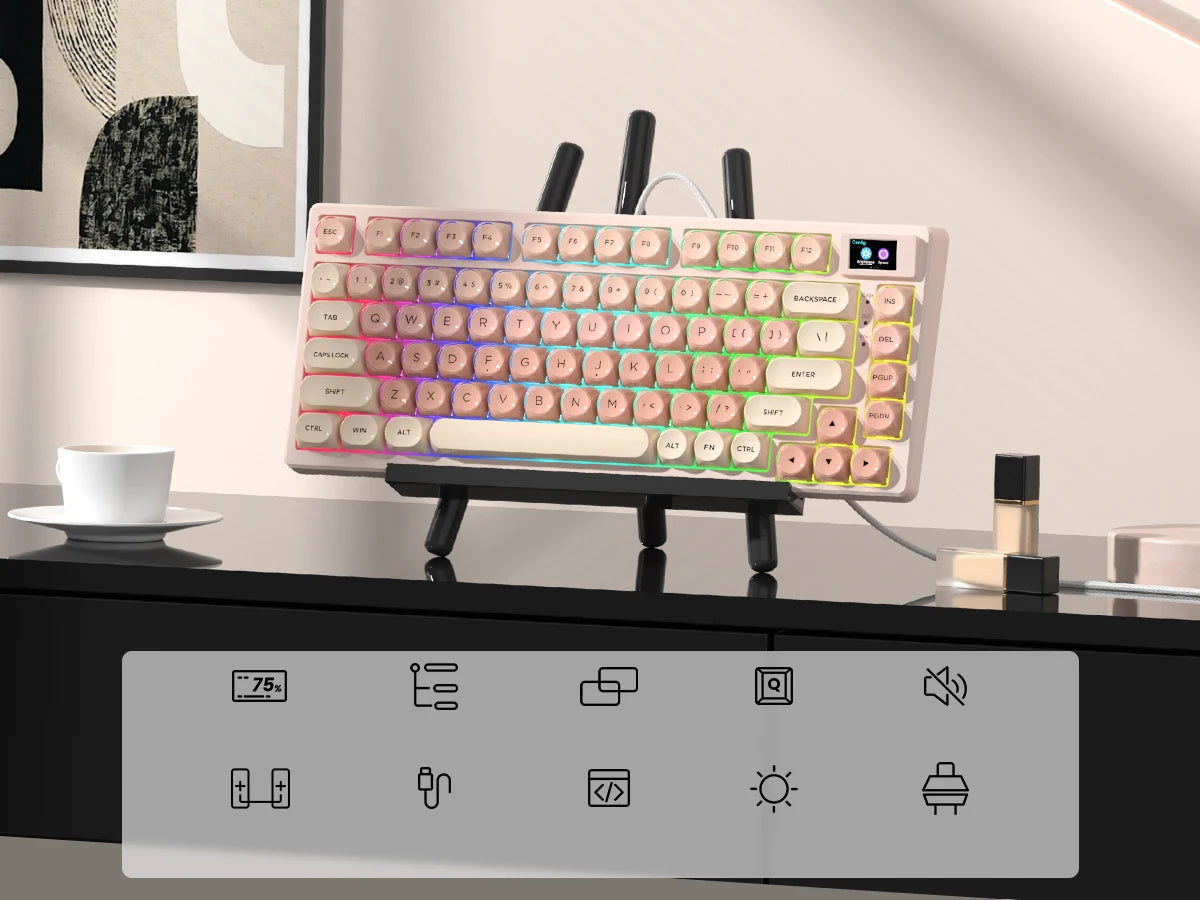 Womier S-K80 Keyboard Liquid 75% Hot Swap Keyboard with Color OLED Display Mechanical Gaming Keyboard Gasket Mount RGB for Windows