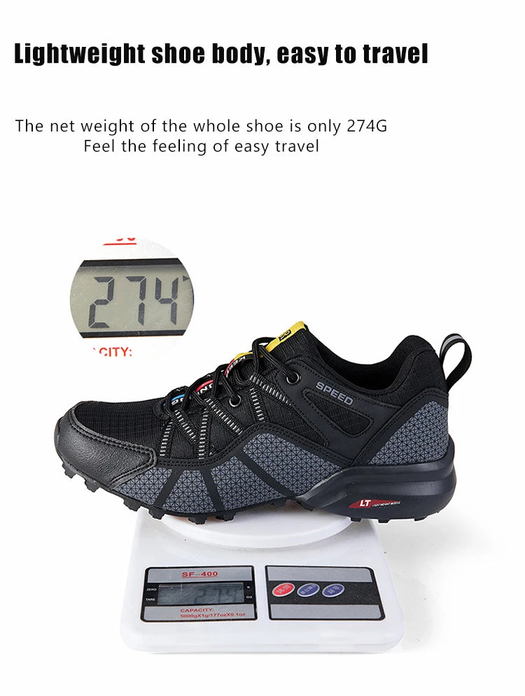 Męskie buty trekkingowe — terenowe buty sportowe outdoor, oddychająca siateczka, antypoślizgowe i odporne na zużycie, do wędrówek i jazdy na rowerze na zewnątrz