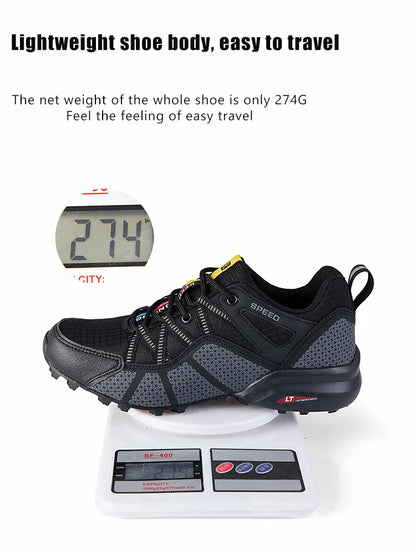 Męskie buty trekkingowe — terenowe buty sportowe outdoor, oddychająca siateczka, antypoślizgowe i odporne na zużycie, do wędrówek i jazdy na rowerze na zewnątrz