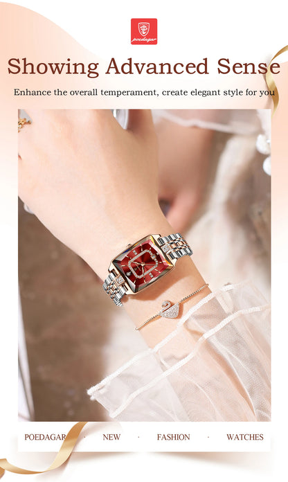 POEDAGAR Luxury Rectangle Watch For Woman Waterproof Calendar Simple Ladies Watch Fashion Stainless Steel Quartz Women's Watches