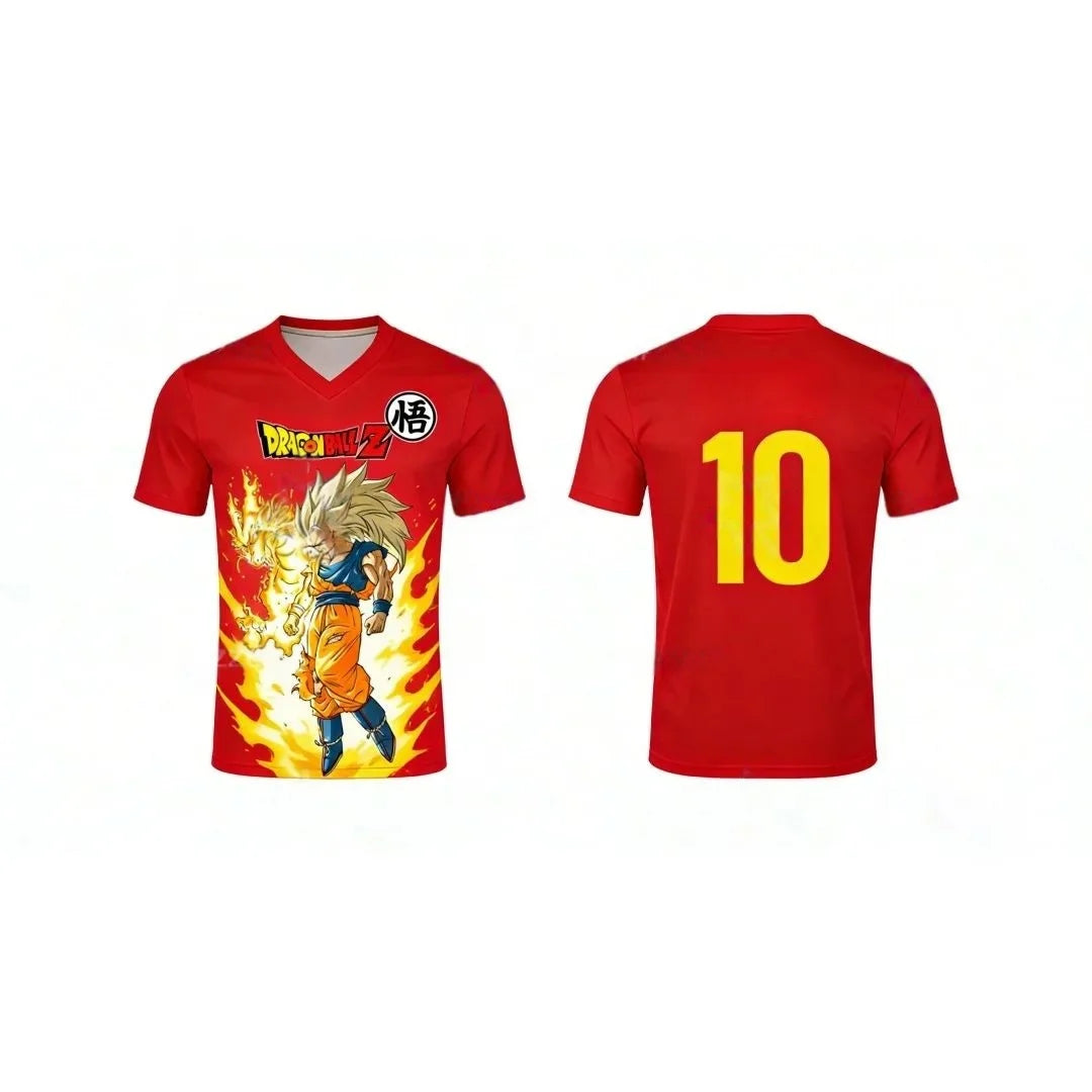 2026 Dragon Ball Pattern Football Shirt Messi No.10 Jersey Autumn Sports Quick Drying Men's T-shirt Children's Clothing T-shirt