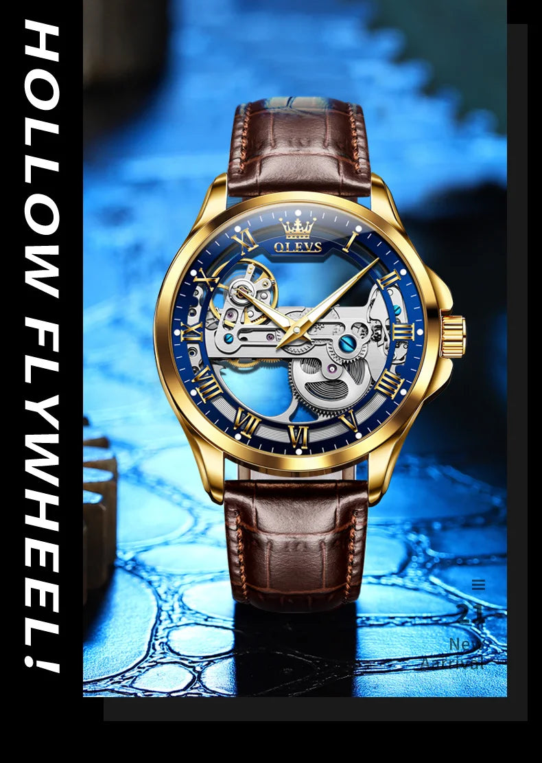 OLEVS 6661 Automatic Watch For Men Skeleton Original Mechanical Movement Man Wristwatch Waterproof Luminous Sport Men's Watches