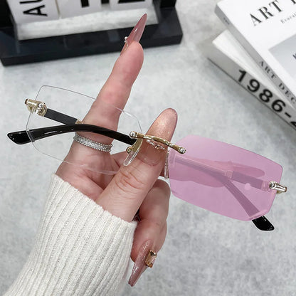 Fashion Rimless Rectangle Sunglasses Popular Women Men Shades Small Square Sun Glasses For Female Male Summer Traveling
