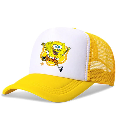 Cartoon SpongeBob Men Women Baseball Cap Outdoor Travel Boy Girl Mesh Sunhat Adult Hip Hop Dad Hat Summer Sport Trucker Peak Cap