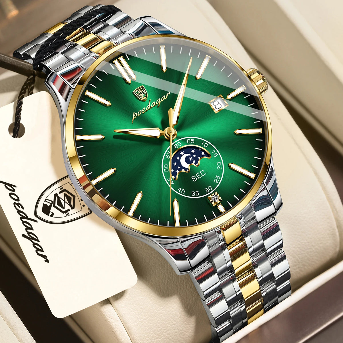 Montre homme de luxe POEDAGAR, style décontracté, en acier inoxydable, à quartz, étanche, lumineuse, avec date, élégante.