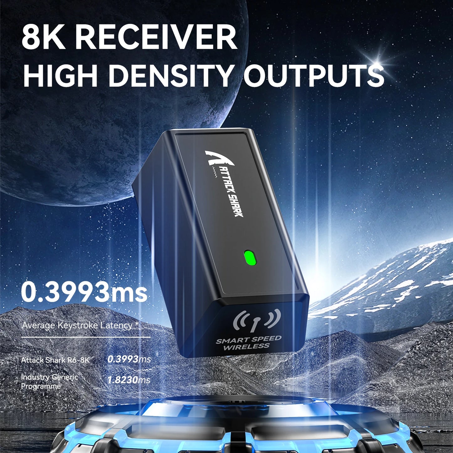 ATTACK SHARK R6 PAW3950MAX bežični gaming miš, 8Khz frekvencija ispitivanja, ultralagani 39g, Nordic 52840 MCU, Omron optički mikroprekidači