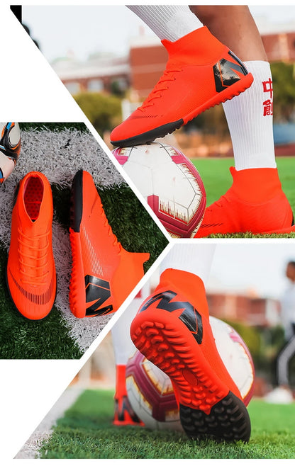 Crampons de Football pour hommes, bottes de Football, crampons d'entraînement, professionnels, résistants à l'usure, antidérapants, longues pointes TF/FG, rouge, nouveau
