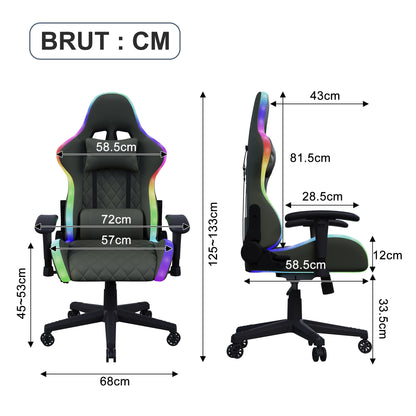 Rosahqnda Gaming Chair with Massage Function, Adjustable backrest,Computer Chair,with ambient light,Lumbar Cushion, Pillow,150 KG
