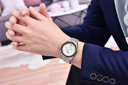 Montre pour homme PAGANI DESIGN « New Moon » – Montre à quartz de luxe, chronographe, verre saphir avec traitement antireflet, lunette en céramique, aiguilles luminescentes