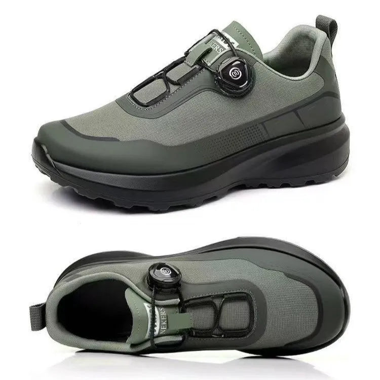 Chaussures de course décontractées noires pour hommes, bouton rotatif, antidérapantes, semelle épaisse, baskets d'extérieur