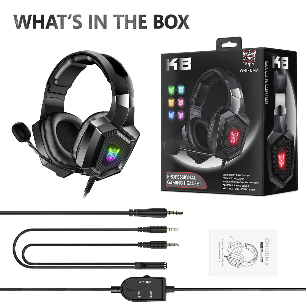 ONIKUMA K8 casque de jeu avec micro HD Flexible lumière rvb son Surround sur-oreille casque filaire Gamer pour PC de jeu Xbox