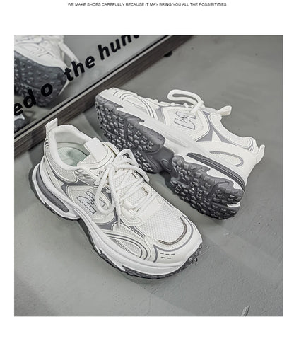 Unisex Trendy Chunky Dad Sneakers Silver Black Retro Couple Breathable Mesh Casual Platform Shoes