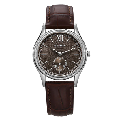 BERNY Men's Watches Slim Luxury Classic Stylish Dress Quartz Watch Fashion Elegance Leather Band Wristwatch