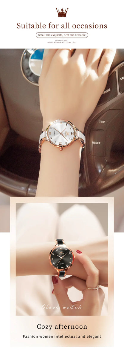 OLEVS 5872 Luxury Women's Watches Elegant Fashion Ceramic strip Waterproof Japan Imports Quartz Watch Dress Lady Watch Simple