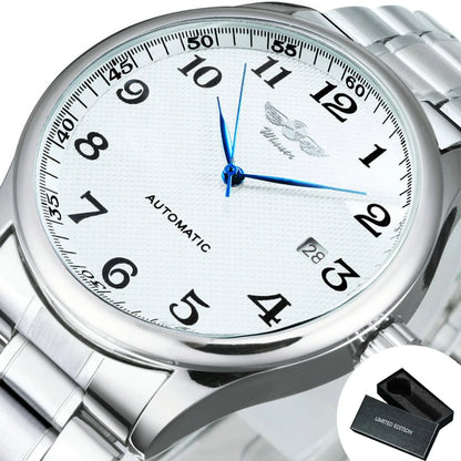 Montre pour homme WINNER – Style classique, rétro et élégant – Montre mécanique automatique avec calendrier – Marque de luxe, boîtier en acier et bracelet en cuir