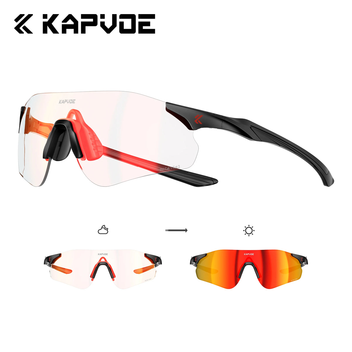 Kapvoe Neue Outdoor-Lauf- und Fahrradbrille, photochrome Sonnenbrille für Damen und Herren, Sportbrille für Marathon und Radfahren, UV400-Schutzbrille