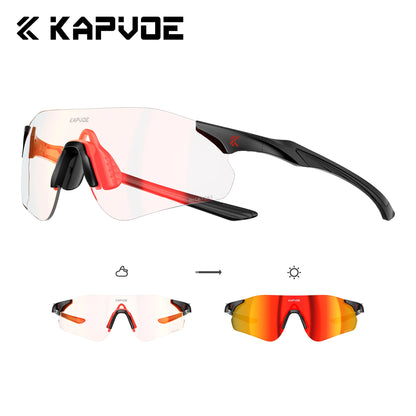 Kapvoe Neue Outdoor-Lauf- und Fahrradbrille, photochrome Sonnenbrille für Damen und Herren, Sportbrille für Marathon und Radfahren, UV400-Schutzbrille