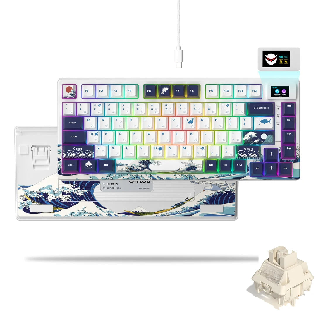 Womier S-K80 Keyboard Liquid 75% Hot Swap Keyboard with Color OLED Display Mechanical Gaming Keyboard Gasket Mount RGB for Windows