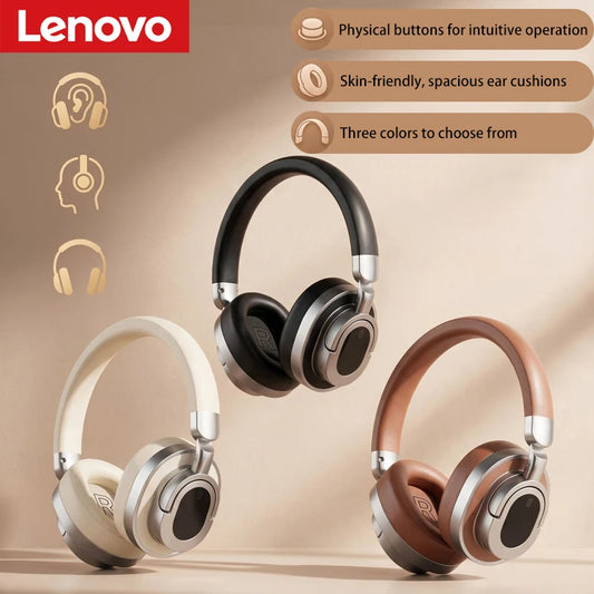 Casque Bluetooth Lenovo rétro, supra-auriculaire, avec boutons physiques, casque sans fil, coussinets d'oreille spacieux, écouteurs stéréo pour les trajets quotidiens.