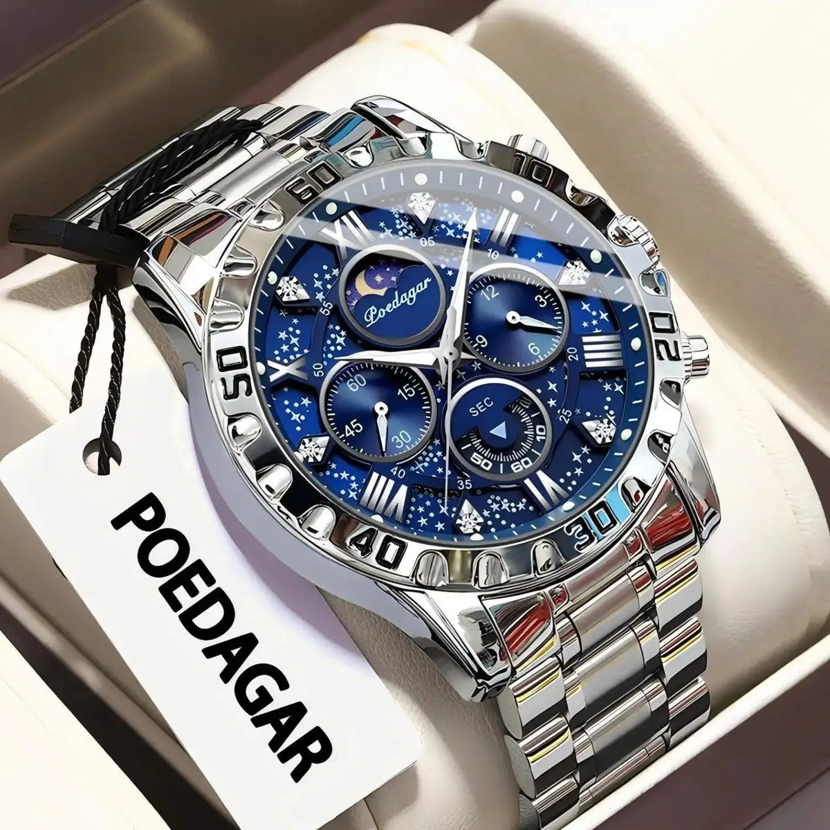 Montre pour homme POEDAGAR – Chronographe de luxe, étanche et luminescent, en acier inoxydable, style sportif et militaire, à mouvement à quartz