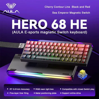 AULA HERO 68 HE E-sports Gaming Wired Keyboard Magnetic Switch RGB Hot Swap 8K Hz Return Rate 60% Customize Mechanical Keyboard