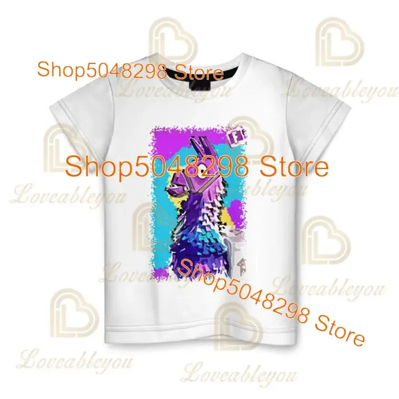 Camiseta infantil de verano Cartoon Fortnite con estampado 3D, para niños y niñas, streetwear para adultos y niños, camiseta divertida de cuello redondo