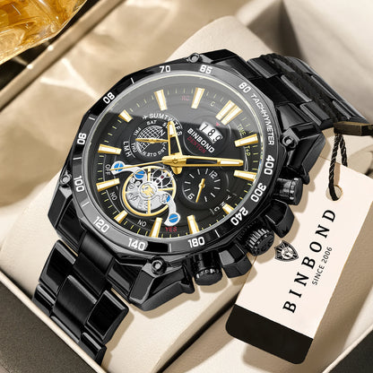 Montres à quartz de luxe BINBOND pour hommes, lumineuses, étanches, avec date automatique, précises et durables, style sport et affaires.