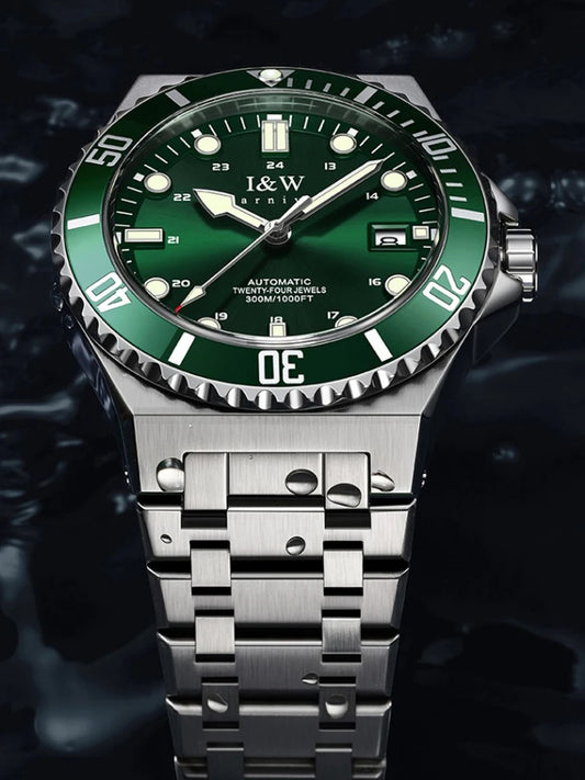 IW Luxury Brand Automatic Mechanical Sports Diving Watch Red Blue Bezel Steel Sapphire Luxury Men's Watches 300M Waterproof