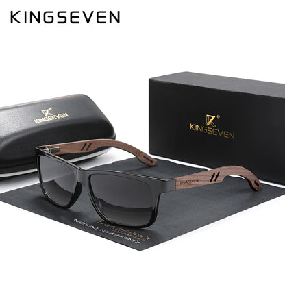 KINGSEVEN Óculos de sol vintage 100% polarizados para homem, em madeira, com proteção UV400, de moda, quadrados, para mulher, Gafas De sol