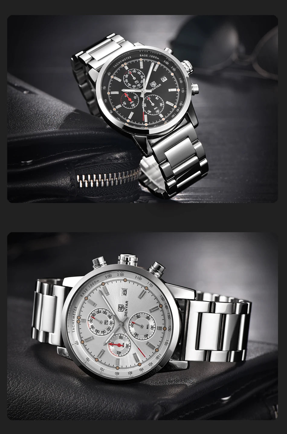 Montre pour homme BENYAR 5102 – Chronographe sportif de luxe à quartz, accessoire de mode d'une grande marque