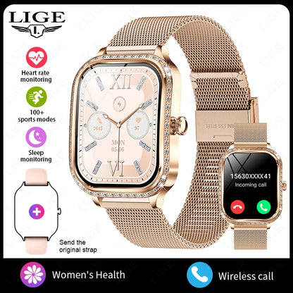 LIGE New Luxury Smart Watch Heart Rate Monitor Fashion Ladies Bracelet 2024 Bluetooth Call Smartwatch Womoen For Android IOS