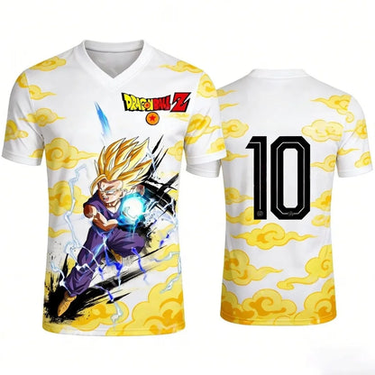 2026 Dragon Ball Pattern Football Shirt Messi No.10 Jersey Autumn Sports Quick Drying Men's T-shirt Children's Clothing T-shirt