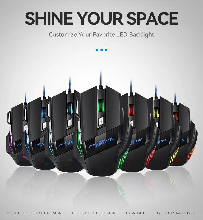 1 szt. nowa ultraszybka mysz gamingowa USB RGB z podświetleniem, ergonomiczna mysz dla graczy 7D Esports, przewodowa mysz do laptopa i PC Gamer