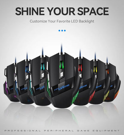 1 szt. nowa ultraszybka mysz gamingowa USB RGB z podświetleniem, ergonomiczna mysz dla graczy 7D Esports, przewodowa mysz do laptopa i PC Gamer