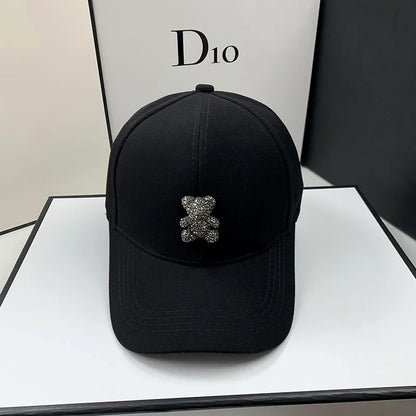 High Quality Fashion Summer Baseball Cap Women Korean Wild Bear Rhinestone Caps SunHats Street Kpop Outdoor Visors Hip Hop Hat