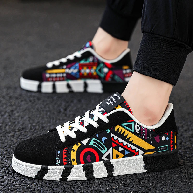 Nouvelles Chaussures de Skateboard Tendance pour Hommes – Baskets Décontractées Antidérapantes en Toile à Motifs pour la Marche en Extérieur – Zapatos Sportifs pour Homme