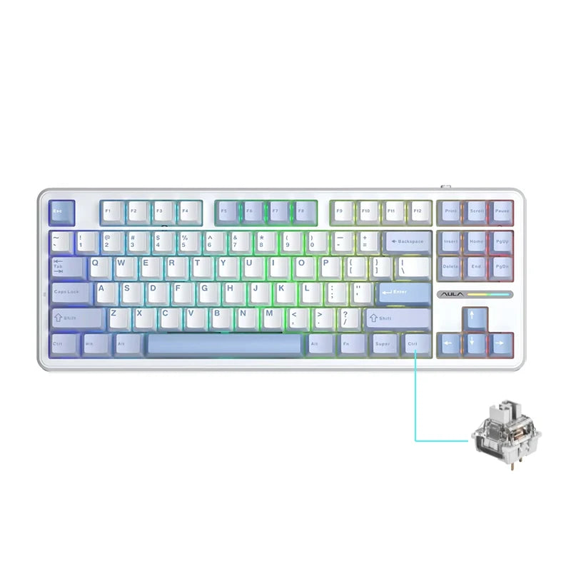 AULA F87Pro Mechanical Keyboard 2.4g/USB/Bluetooth Tri Mode Wireless 87 Key 5 Layer Silencing Filling Suitable For Gaming + Typing