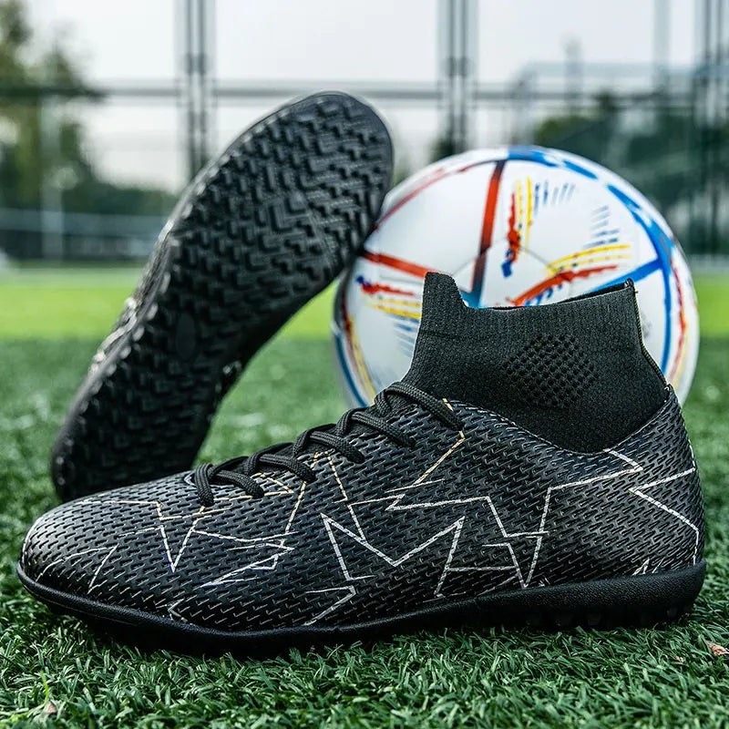 Une paire de chaussures de football en cuir pour jeunes, quatre saisons, avec détails en clous, design robuste à tige haute, tailles 35-46, JC-23152-1