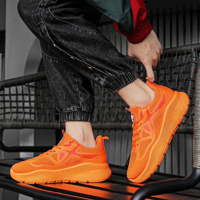 Fashion Platform Men's Running Shoes Trendy Casual Knit Breathable Orange Sneakers Men Outdoor Sports Non-Slip Jogging Shoes Men